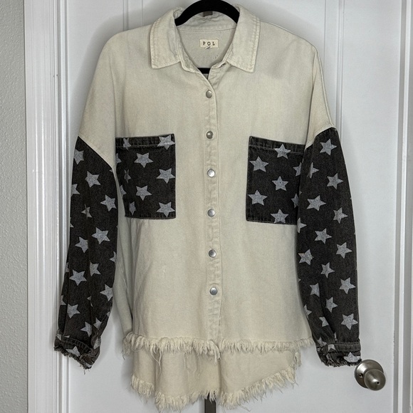 POL Distressed Denim Star Jacket - Picture 1 of 5